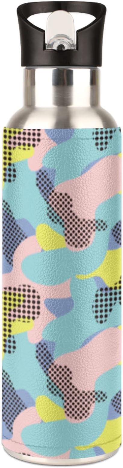 Dot Camouflage Stainless Steel Sports Water Bottle with Straw, 20 oz Vacuum Insulated Cup, Keeps Hot Cold Canteen Water Bottles For Cycling Travel Hiking