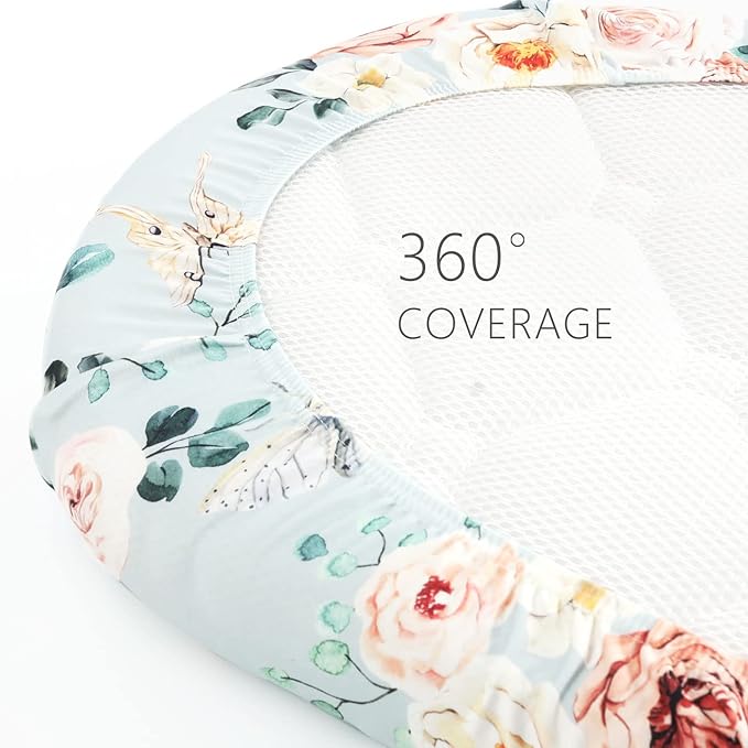 GRSSDER Stretchy Ultra Soft Fitted Bassinet Sheet Set 2 Pack for Girls Universal Fit for Baby Cradle Moses Basket Oval Rectangle Mattress, Watercolor Flowers and Fruits