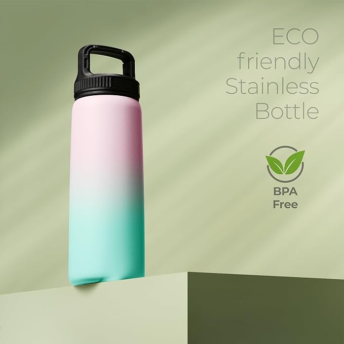 SipX™ Triple-Insulated Stainless Steel Water Bottle 25oz. With 3 Lids, BPA-Free Reusable Insulated Water Bottle Keeps Cold 24 Hours, Metal Water Bottle Made Of Sustainable Material For Hiking & Biking