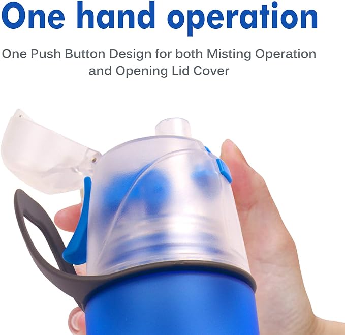 Misting Water Bottle, Spray Mist Sports Bottle for Outdoor Sport Hydration and Cooling Down, BPA-Free Misting Water Bottle with Unique Mist Lock Design (Blue-16oz)