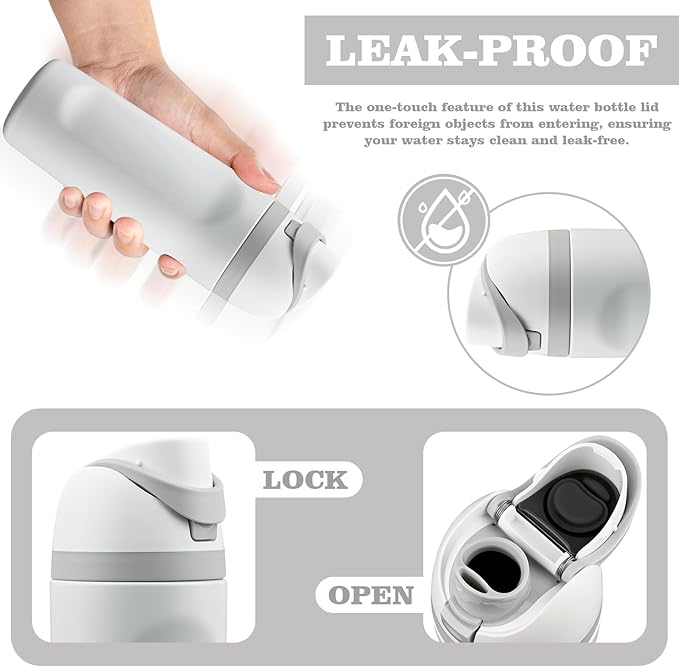 Moukiween Replacement Cap for Owala Freesip Bottle, One Button Water Bottle Top Lid Accessories Compatible with Owala Cup 16oz 24oz 32oz 40oz, BPA-Free, No Water Leakage, White