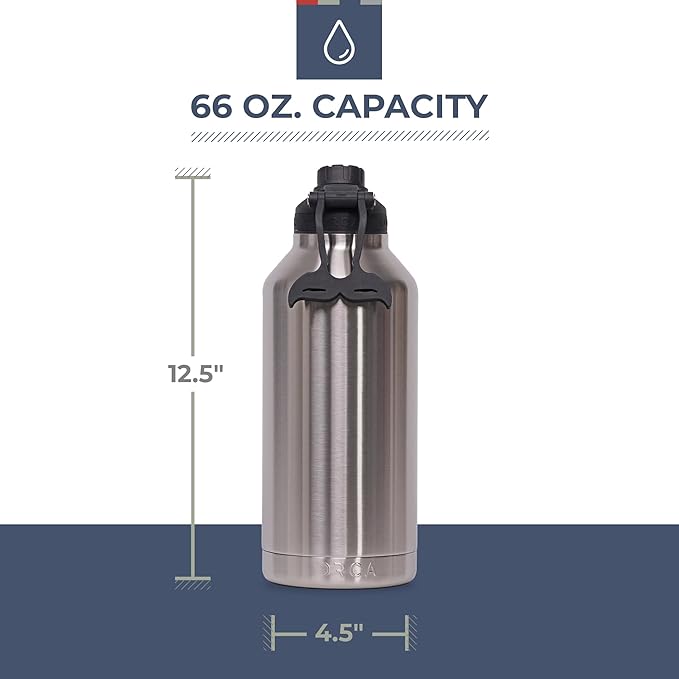 ORCA Hydra 66oz | Insulated, Stainless Steel Water Bottle with Powder Coat Finish & Silicone Grip Whale Tale Handle, Dishwasher Safe Sports Bottle — Navy