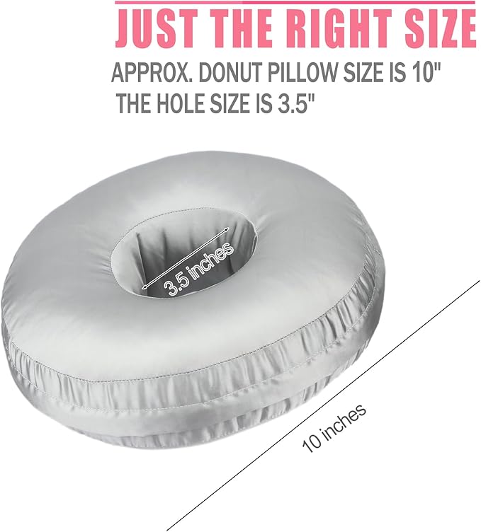 Satin Ear Piercing Pillow Removable Cover Luxury Cnh Pillow with Ear Holes for Ear Pain Side Sleepers Washable Large Donut Pillows Head Neck Support Gray