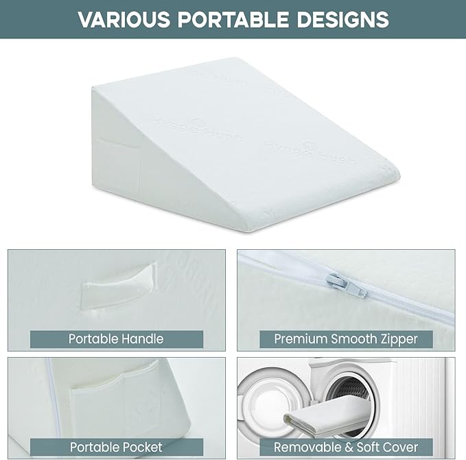 Bed Wedge Pillow, 12" 24" 24" Triangle Pillow Wedge, Cooling Memory Foam Top, Elevated Support Wedge Pillow for Relieving Acid Reflux, Heartburn, Snoring and GERD