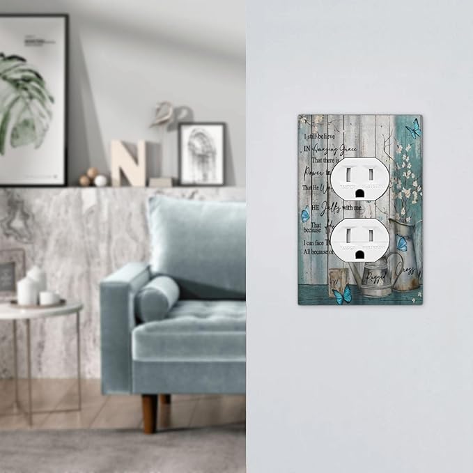 Vintage Teal Butterfly Inspirational Quotes Wood Plank Single Duplex Wall Plate Covers Light Switch Cover 1 Gang Outlet Plate Decorative Switchplate Covers Electrical Faceplate for Farmhouse Bedroom