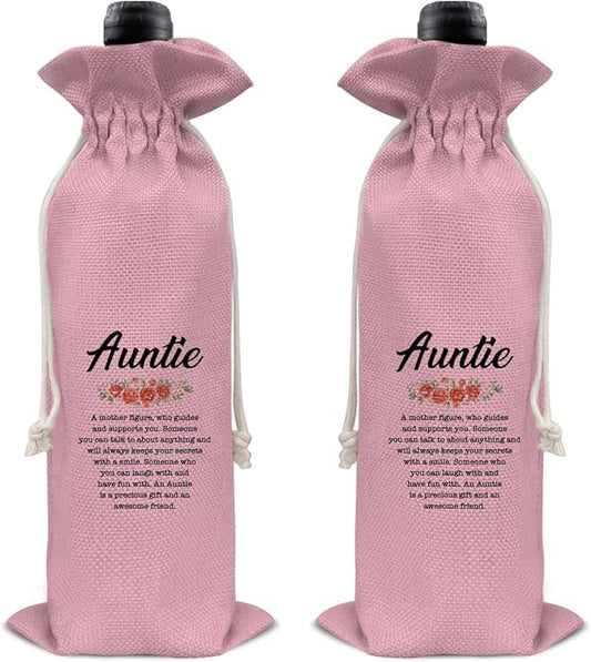 HOIJAUMAI Auntie Gift Auntie Gift Ideas Aunt Wine Bag Auntie Wine Gift Bags for Birthday Mother's Day (Pink)