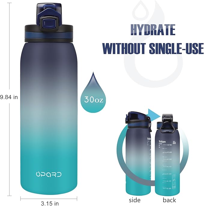 Opard 30oz Sports Water Bottle with Leak Proof Flip Top Lid BPA Free Tritan Reusable Plastic for Gym and Outdoor