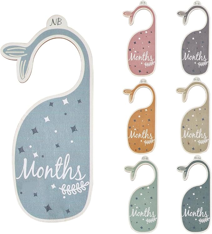 CRASPIRE 8Pcs Wooden Baby Wardrobe Dividers Whale Nursery Decor from Newborn to 24 Month Hanger Seperaters Baby Closet Organizers Nursery Infant Wardrobe Hangers Divider for Newborn Shower