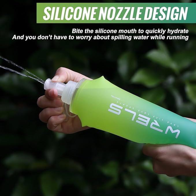 Collapsible TPU Soft Flask,Reusable Handheld Soft Water Bottle for Hydration Pack,BPA Free Gradient Folding Water Flask for Running Cycling Climbing (Mix Green-500ml *2)