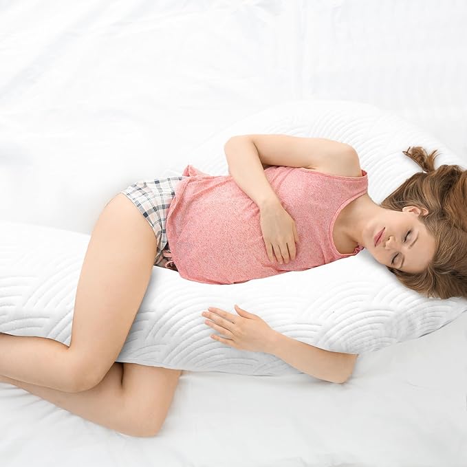 Body Pillow for Adults - Soft Long Bed Pillows Insert for Sleeping - Shredded Memory Foam & Removable Washable Cover - Swan Shaped Side Sleeper Pregnancy Pillow 49 Inch (White)