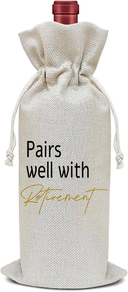 Retirement Wine Bag, Farewell Gifts Retirement Gifts for Women Men Coworkers Friends Colleagues, Party Favor Wine Champagne Gift Bag With Drawstring -14