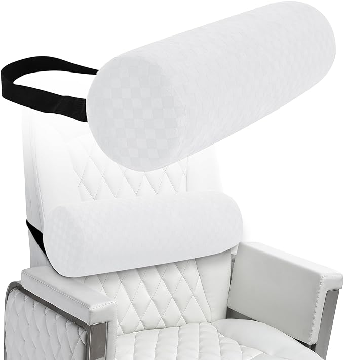 Lumbar Roll Pillow for Lower Back, Lumbar Support Foam Roll Cushion with Pillowcase and Upgraded Strap for Office, Chair, Car, Seat Pain Relief & Improving Posture (White grid, Long-15*4.3'')