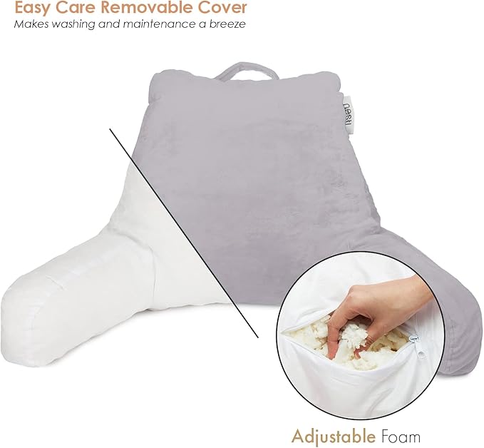 Nestl Reading Pillow for Kids, Small Bed Pillow, Back Pillow for Sitting in Bed, Memory Foam Chair Pillow, Reading & Bed Rest Pillows, Grey Lavender Back Pillow for Bed, Arm Pillow with Pockets