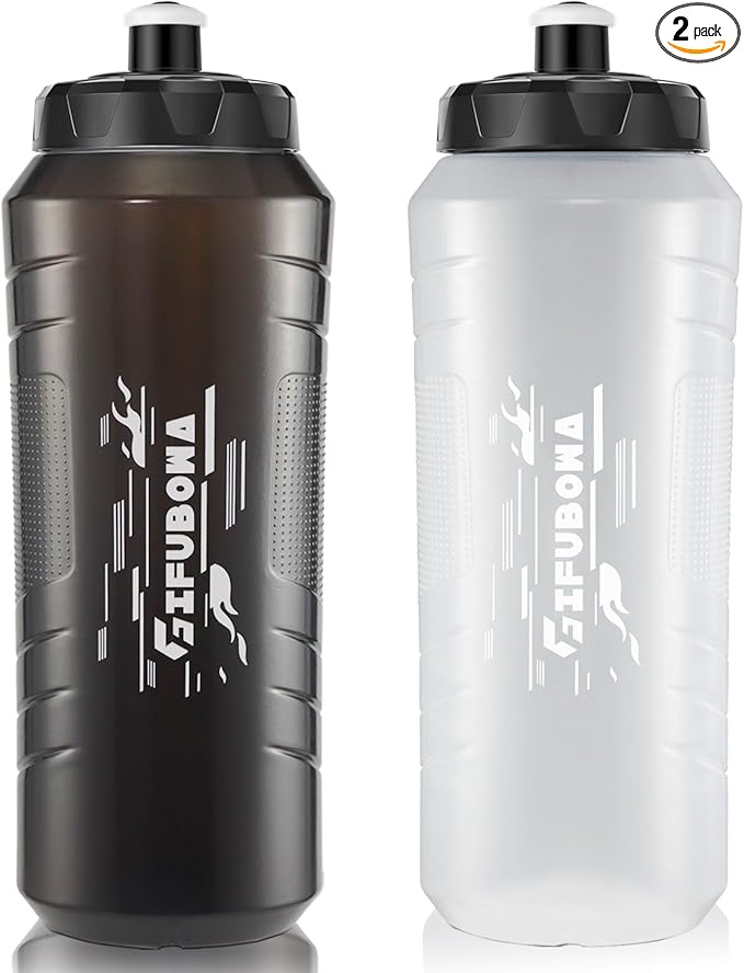 GIFUBOWA 1L Squeeze Water Sports Bottle 1 Liter Hockey Bottles 2 Pack - Easy Grip Design
