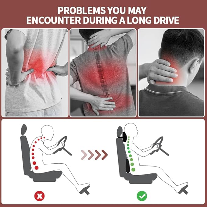 Car Lumbar Support and Car Neck Pillow - Memory Foam Ergonomic Back Cushion - Relieve Driving Fatigue - Comfort and Support Your Neck and Back - Suitable for Car Seats(Lumbar Support)