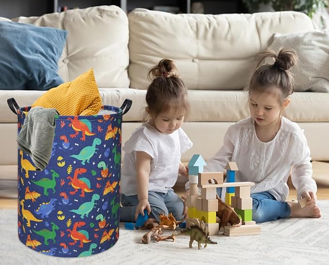 Dinosaur Kids Laundry Basket Baby Hamper Dinosaur Toy Storage Bin for Boys Room Decor Baby Nursery Hamper Gift Baskets for Bedroom Bathroom(Blue Dinosaur)