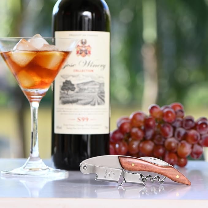 Bottle Opener, Professional Waiters Corkscrew With a Comfortable Rosewood Handle, Loaded Double Lever Cap Remover, Used By Sommeliers, Waiters, and Bartenders, 13, Silver, AG-001