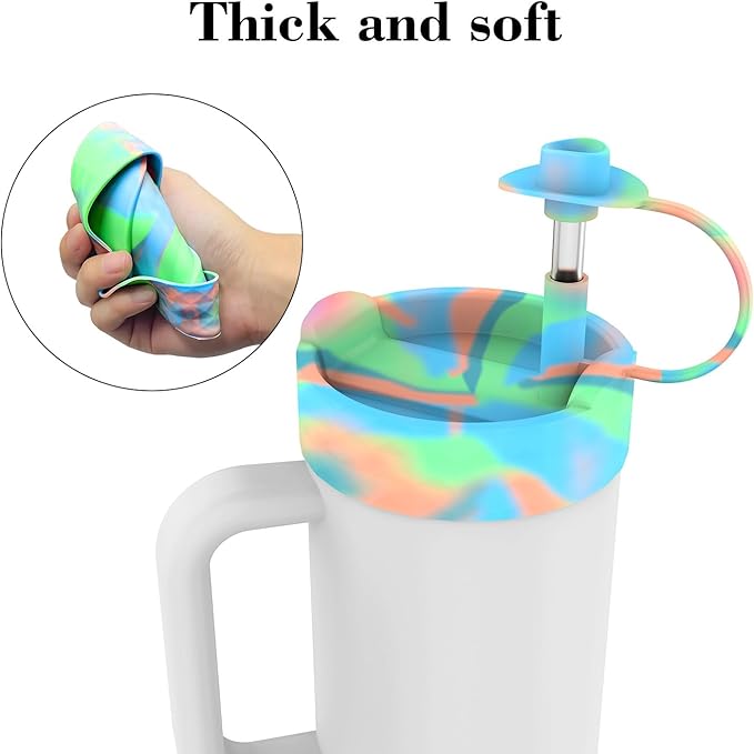 Protective Silicone Bottle Cover Set for Stanley Quencher H2.0 40 30 20 oz Tumbler with Handle & Iceflow, Anti-Scratch Cover Boot for Stanley Cup Accessories BPA Free (D)