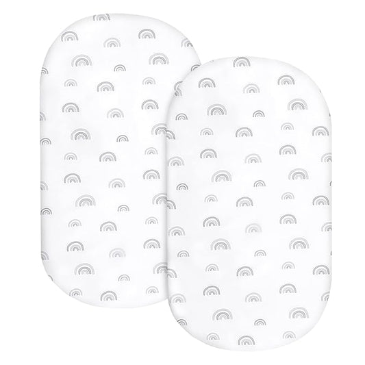 Bassinet Sheet Set 2 Pack Fitted Universal Microfiber Soft Cradle Sheets for Hourglass Rectangle and Oval Bassinet Mattress, Rainbow Bassinet Sheets for Girls and Boys