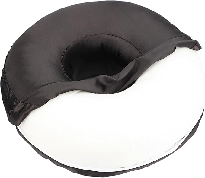 Silky Ear Piercing Pillows with Holes Removable Pillowcase Washable Donut Pillow for Ear Pain Side Sleeping Cartilage CNH Pressure Sore Tinnitus Headphones Relief Guard Protector Black