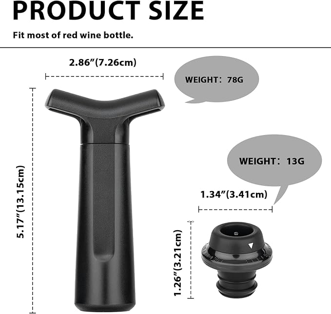 Wine Saver Pump with 4 Vacuum Wine Stoppers,Wine Bottle Stopper,Keeps Wine Fresh,Compatible with Most Wine Bottles,Best Gifts for Wine Lovers,Black
