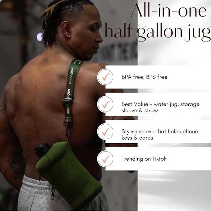 H2O Capsule 2.2L Half Gallon Water Bottle with Storage Sleeve and Covered Straw Lid – BPA Free Large Reusable Drink Container with Handle - Big Sports Jug, 2.2 Liter (74 Ounce)