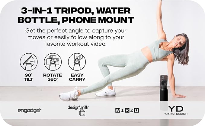 Magnetic Ring Top Insulated Stainless Steel Water Bottle with Phone Holder, 360° Rotation, Portrait/Landscape Modes, (Stainless), TC0023