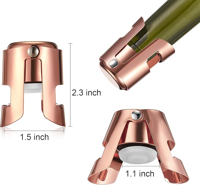 Tessco 12 Pcs Stainless Steel Champagne Stopper Reusable Bottle Sealer Wine Corker Champagne Cork Stopper with a Built in Sealing Plug Compact Champagne Saver Plug for Cava Prosecco (Rose Gold)