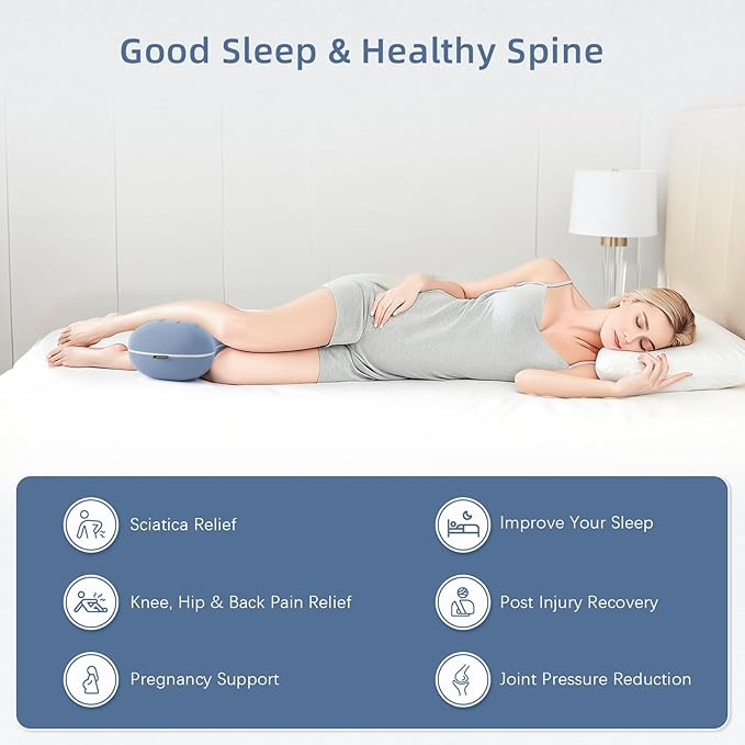 Knee Pillow for Side Sleepers - Memory Foam Knee Pillow with Cooling Cover, Leg Pillow for Side Sleeping - Leg Positioner Pillows for Sciatica Hip Pain & Spine Alignment (Misty Blue)