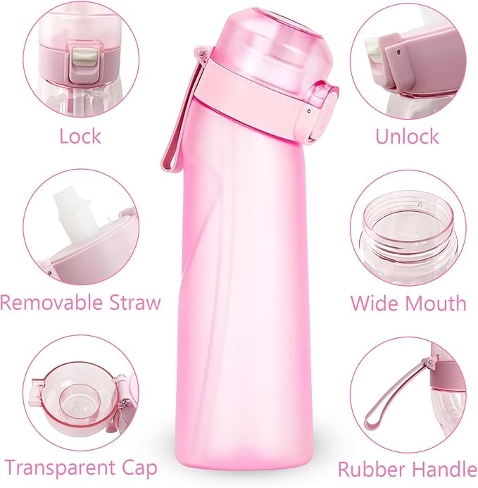 Matt Finish Water Bottle With 1 Flavor Pod | Include Straw and Strap | Silicone Leak-Proof Ring BPA Free, Air Water Bottle