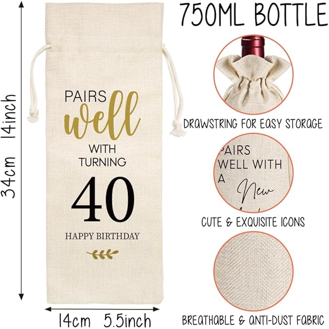 Qubereeree 40th Birthday Gifts for Women Men Funny 40 Year Ago in 1984 Birthday Party Decorations Wine Bags for Mom Dad Grandma Coworker, 40 Year Old Birthday Gifts Vintage 1984 Wine Bag-3