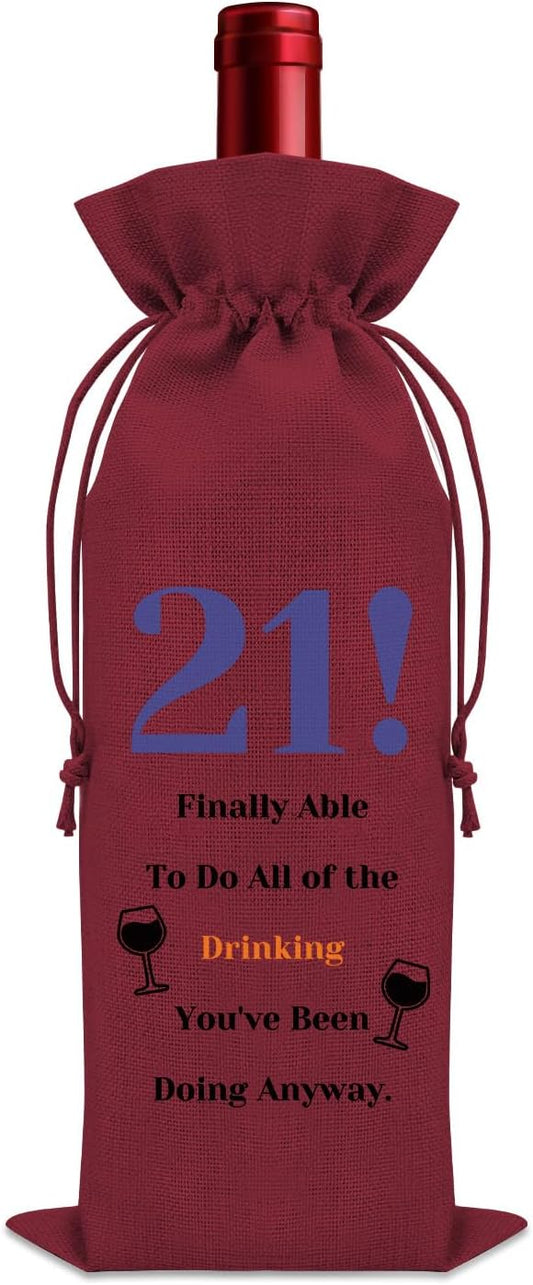 Sazuwu Funny 21st Birthday Gifts for Her Wine Bag 21 Year Old Birthday Gifts for Him Happy 21st Birthday Decorations Wine Bottle Storage Bag Born in 2003 Wine Accessories Gifts for Wine Lovers(Red)