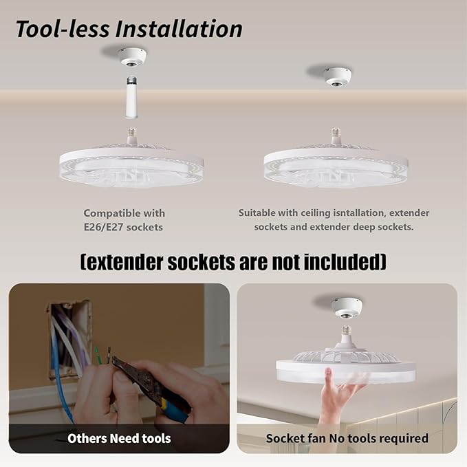 Socket Ceiling Fan Light,Ceiling Fan with Light,Light Dimmable Bulb Fan with Remote, Socket Fan Light,Light and Fan Combo for Bedroom, Dinning Room, Corridor