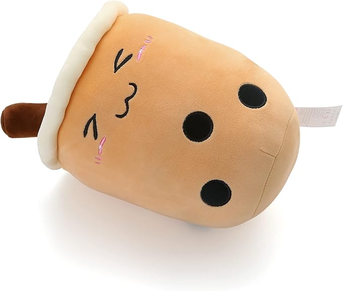 Niuniu Daddy 9.4in Stuffed Boba Plushies Squishy Bubble Tea Plush Toy Pillow Cute Milk Tea Plushie Adorable Cuddle Pillow Food Toy for Baby/Kids/Toddler Great Gift for Birthday/Christmas