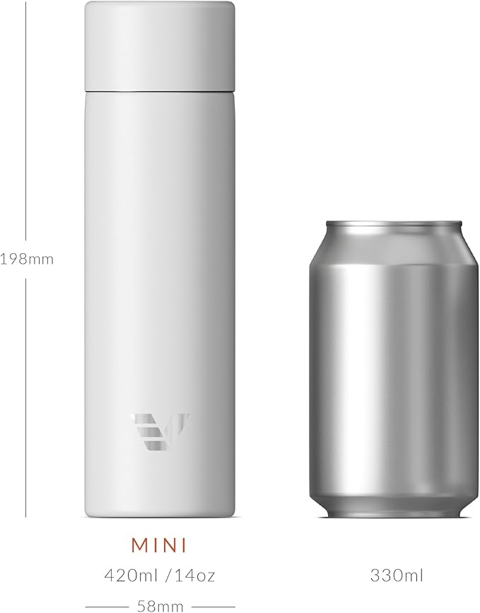 Mini Stainless Steel Water Bottle 14oz - Non-insulated | Designed for Bags | Slim, Lightweight & Stylish – White