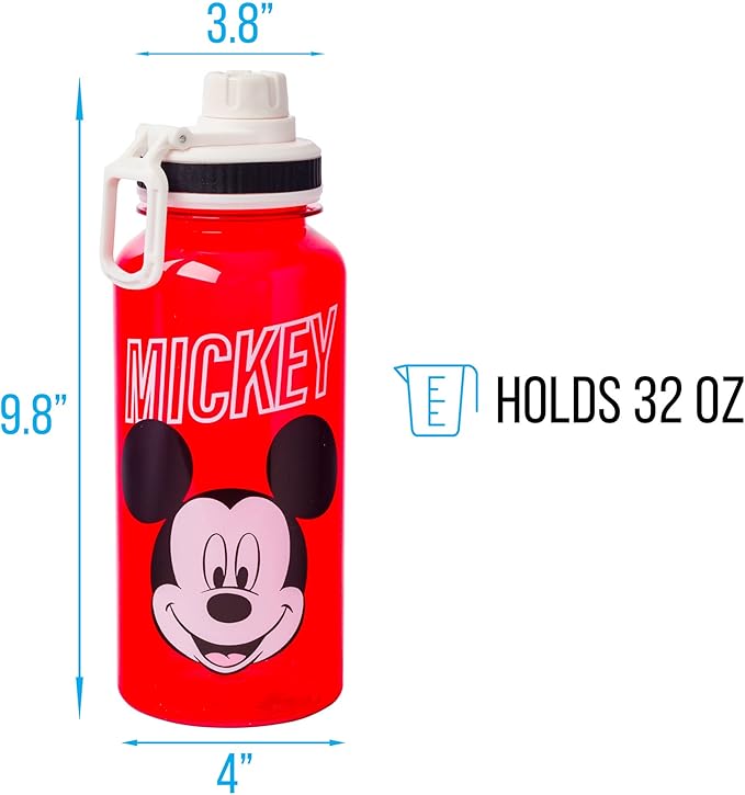Silver Buffalo Disney Mickey Classic Varsity Twist Spout Plastic Water Bottle with Stickers You Stick Yourself, Red, 32 Ounces