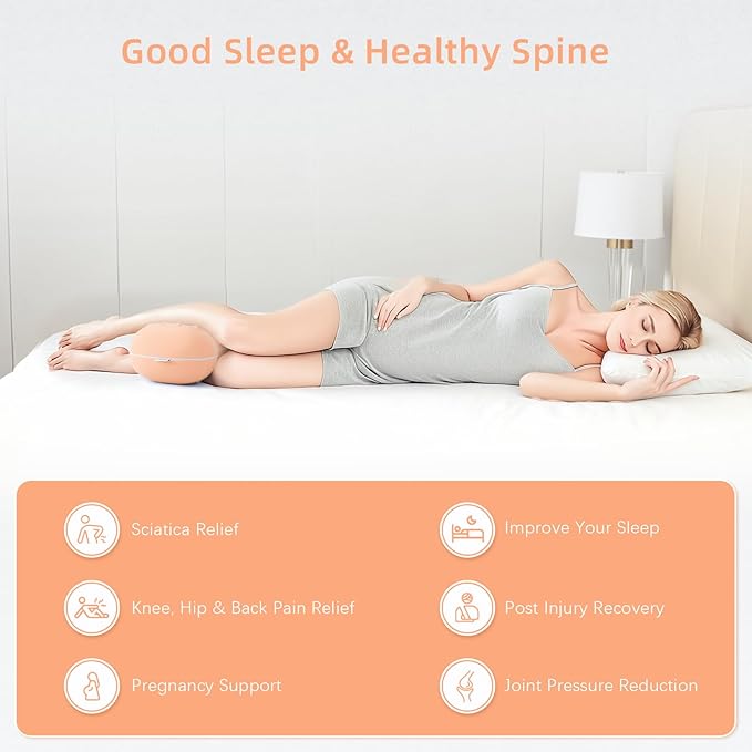 Knee Pillow for Side Sleepers - Memory Foam Leg Pillow for Side Sleeping - Comfortable Soft Side Sleeper Leg Positioner Pillows for Pregnancy, Hip Pain, Spine Alignment (Peachpuff)
