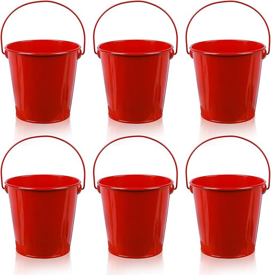 Small Metal Buckets with Handle 6 Pcs – Galvanized Bucket Leak Proof & Rust Resistant 20 fl oz Capacity - Best for Party Décor, Organizing & Decorating Classrooms (Red, Small 4.3" Top)