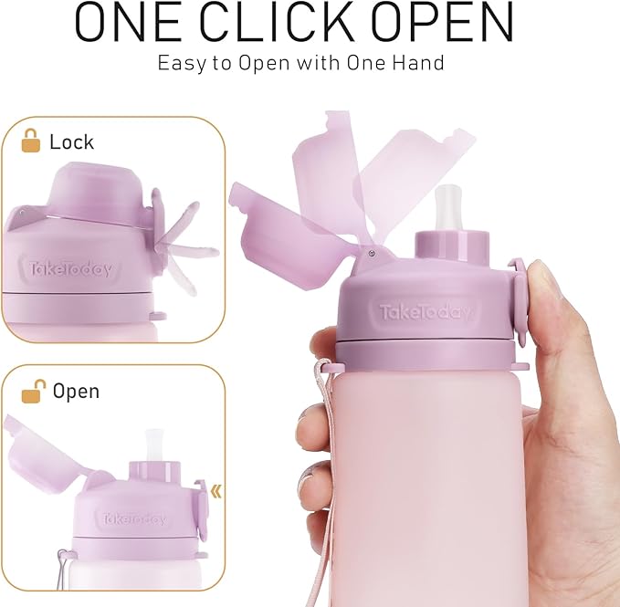 Collapsible Water Bottles 20oz, Leak Proof, BPA-Free, Foldable Silicone Travel Water Bottle with Straw Strap for Cycling, Hiking, Outdoors