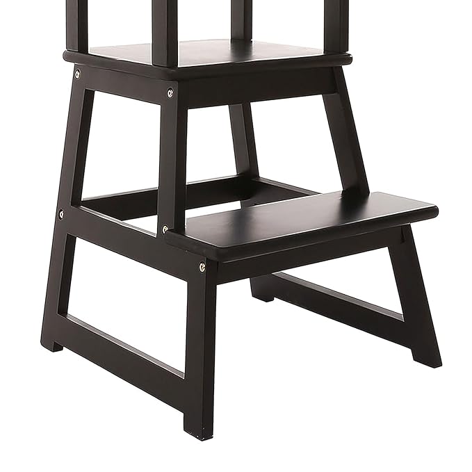 SDADI Kids Kitchen Step Stool Tower for Toddlers, Holds up to 150 lbs, w/ Safety Rail, Wide Platform Design, and 4 Anti-Slip Strips, Black