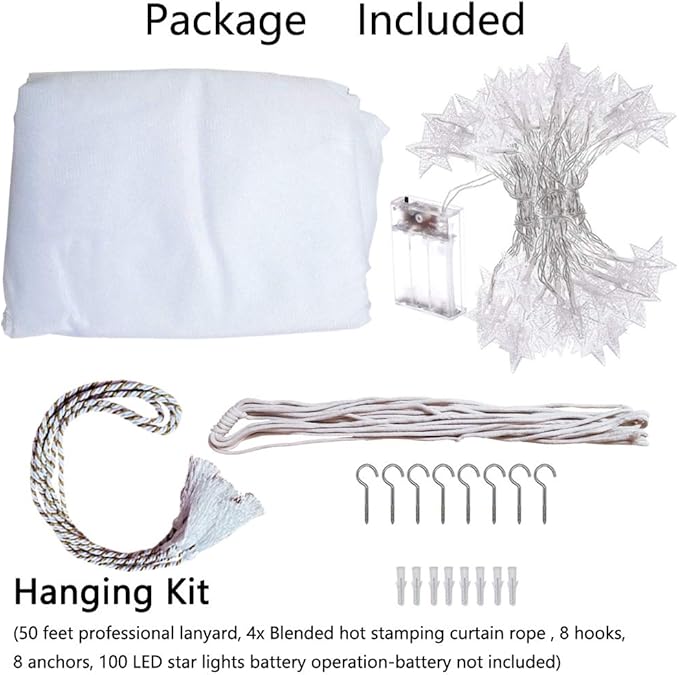 8 Corner Bed Canopy with 100 LED Star String Lights Battery Operated, Bed Netting Unique Style 4 Door Square Canopy Bed Curtains Canopy - Suggested for Twin Full Queen King Bed