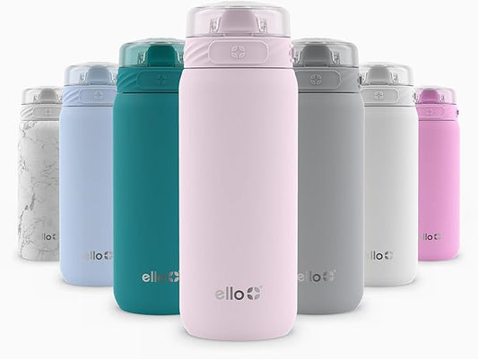Ello Cooper 18oz Stainless Steel Water Bottle with Straw and Carry Handle, Double Walled and Vacuum Insulated Metal, Leak Proof Locking Lid with Soft Silicone Spout, Reusable, BPA Free, Cashmere Pink