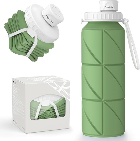 Collapsible Water Bottle Foldable Silicone Travel Water Bottle Leakproof Flexible BPA Free Portable,Folding Water Bottle Lightweight for Camping, Hiking,Sports Water Bottles Travel 23oz