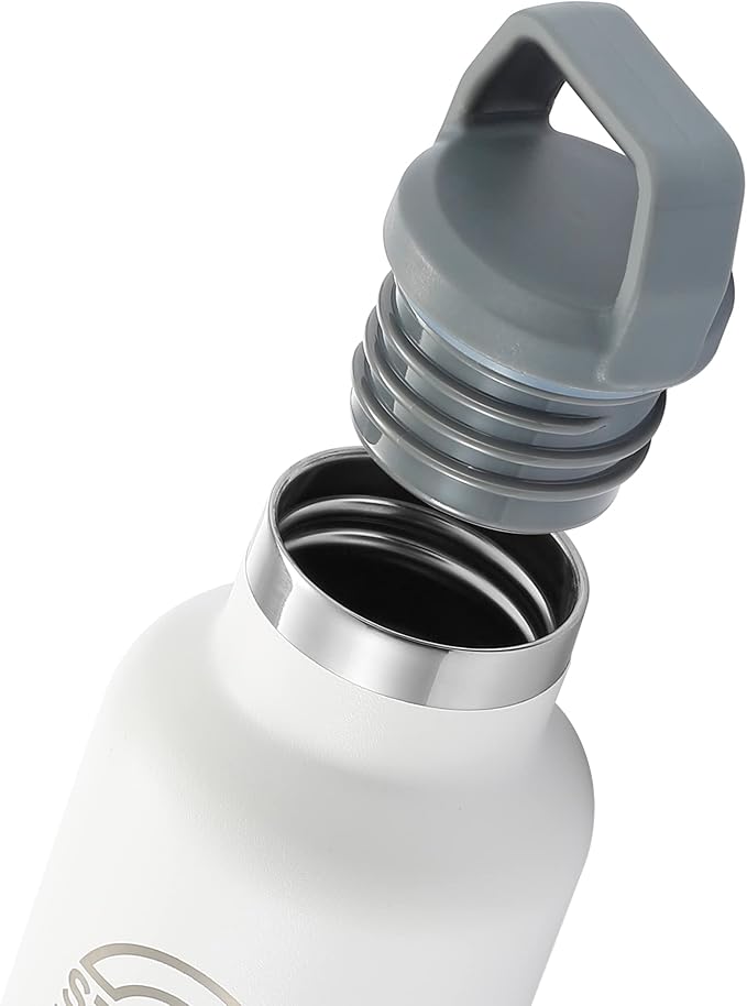 STOVER Insulated Water Bottle, 16oz Stainless Steel Double Wall Vacuum Wide Mouth Leakproof Twist Lid, Ideal for Sports, Travel & Daily Use (White)