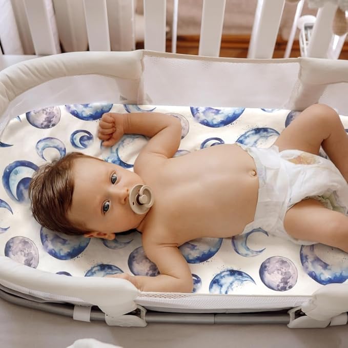 4 Pack Breathable Bassinet Sheets for Baby Boys Neutral Unisex Soft Bassinet Fitted Sheets for Toddler Travel Bassinet (Sky)