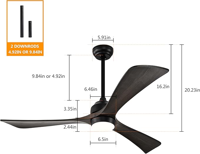 NicBex Ceiling Fan 52 Inch Ceiling Fan with Lights Ceiling Fans with 3 Blades and Remote Control Reversible Ceiling Fan with 6 Wind Speed Levels for Bedroom, Living Room, Full Black