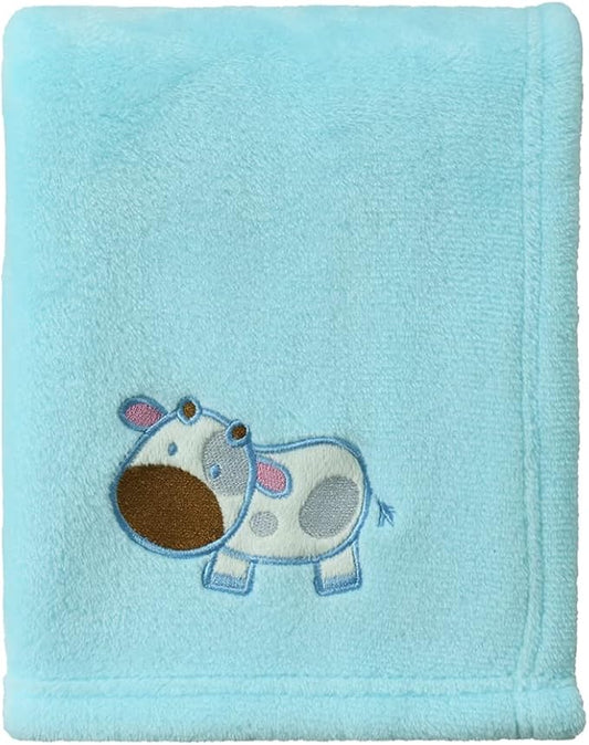 CREVENT 30''X40'' Cozy Fluffy Warm Fleece Infant Baby Blanket for Girls & Boys Toddler Crib Cot Stroller - Blue Cow