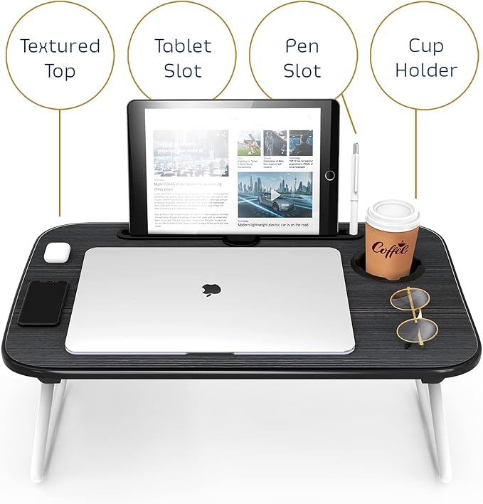 Nestl Reading Pillow with Portable Lap Desk Stand for Laptop 19x11”, Cut Plush Striped Back Pillow, Back Support Pillow, Shredded Memory Foam Bed Rest Pillow with Arms for Kids & Teens, Small - Silver