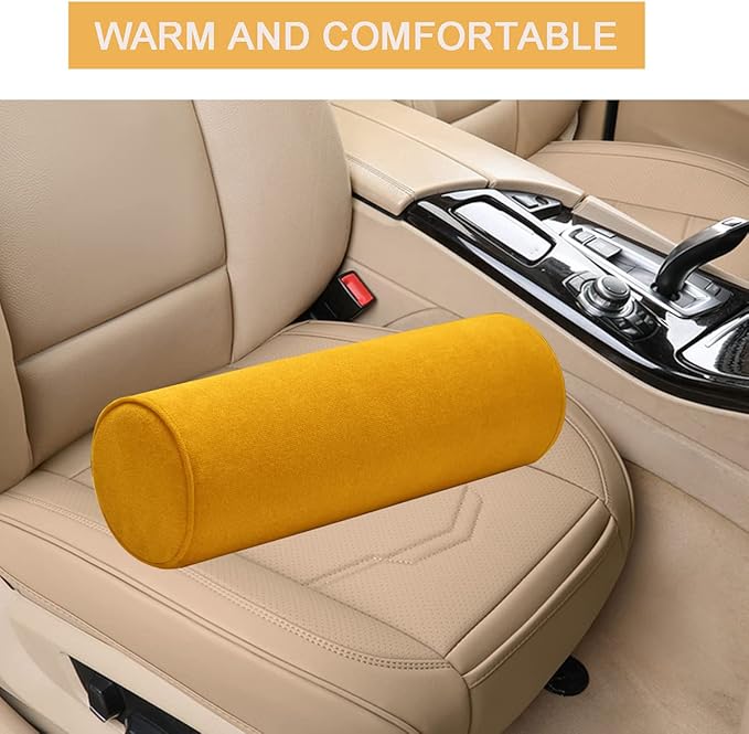 Cylinder Round Memory Foam Support Pillows 17.8X6 Cervical Neck Roll Pillow with Pillowcase Soft, Comfortable and Breathable for Sleeping, Chair, Car, Sofa，Travel Yellow