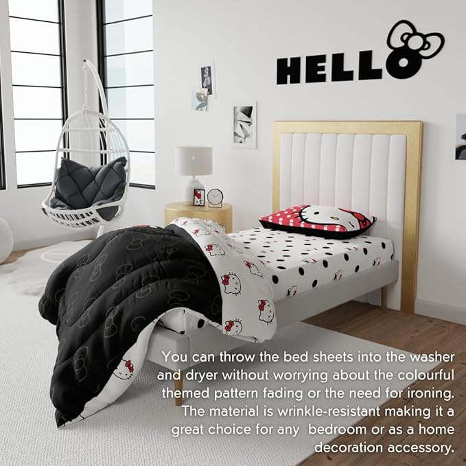 Franco Collectibles Hello Kitty Polka Dot Bedding Super Soft Microfiber 3 Piece Twin Sheet Set, (Officially Licensed Product)